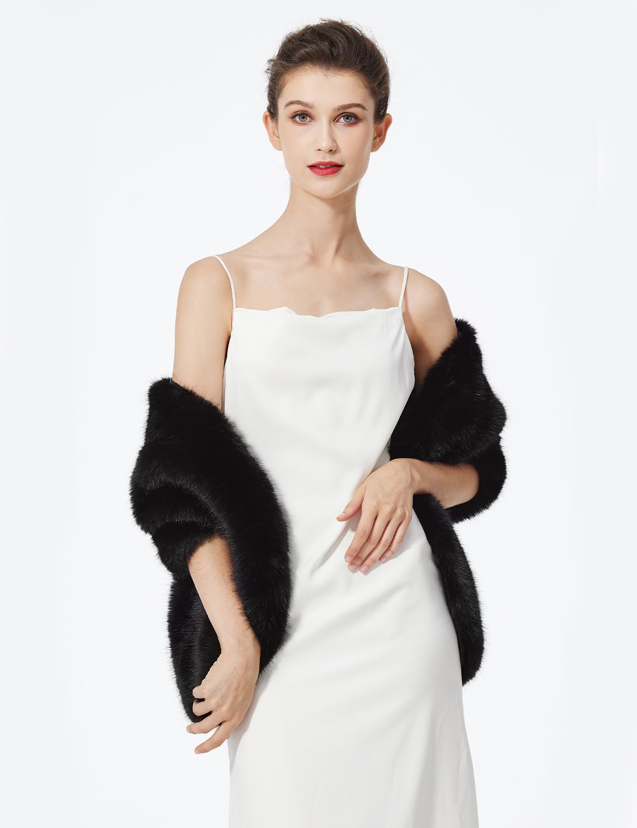 BEAUTELICATE Estolas para Bodas Fiesta Pelo Capa Poncho Invitada Boda Mujer Faxu Fur Shawl with Trim