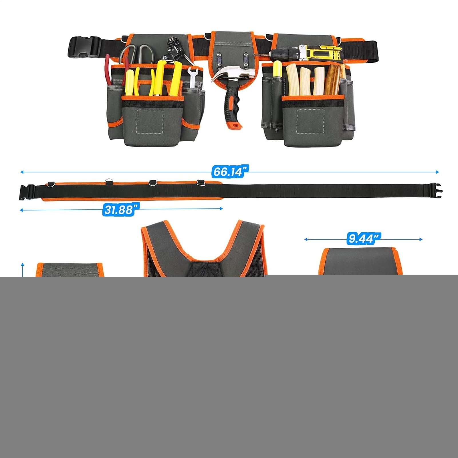 Ceinture À Outils Pour Hommes Détachable Avec 2 Pochettes Magnétiques
