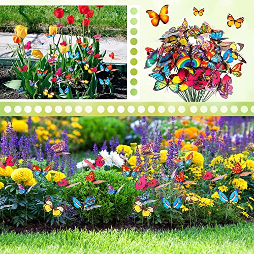 Geelin 150 Pcs Colorful Butterfly Stakes Decorative Waterproof Butterfly Garden Stake Decor 3D Butterfly Party Supplies Yard Stakes For Fairy Garden Patio Lawn Ornaments Party Plant Pot Decorations #TOP3