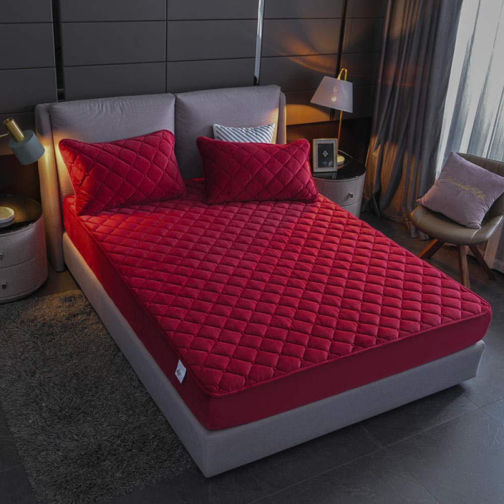 Sábanas bajeras de terciopelo grueso para niñas, colchas cálidas, funda de colchón individual/doble para hombres y mujeres, color rojo vino, 120 x 190 cm + 25 cm de profundidad (1 unidad)
