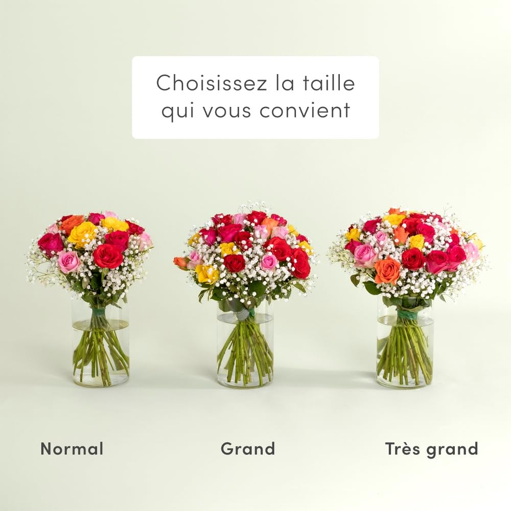 Bouquet de Petites Roses Multicolores, Roses du Kenya, env. 15 Tiges