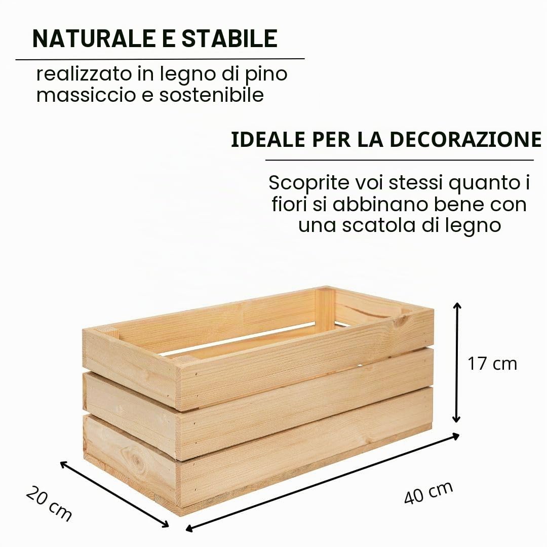 Scatola rettangolare in legno – Scatola decorativa in legno – Set da 2 vasi per piante, fioriere e scatola portaoggetti - 40x20x17 cm - Ideale per decorazione, fiori e organizzazione