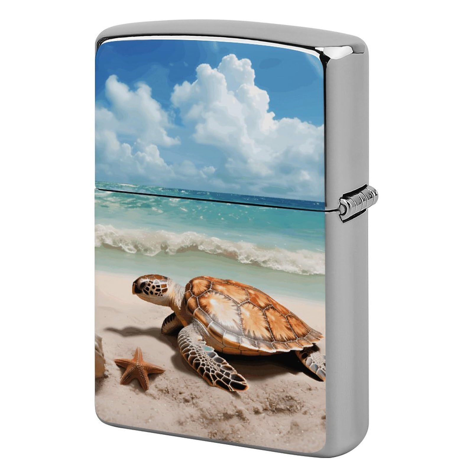 Sea Turtle Starfish Lighter Case Cover Vintage Metal Lighter Sleeve Reusable Lighter Protective Cover Decorative Lighter Holder Birthday Gifts for Men Women
