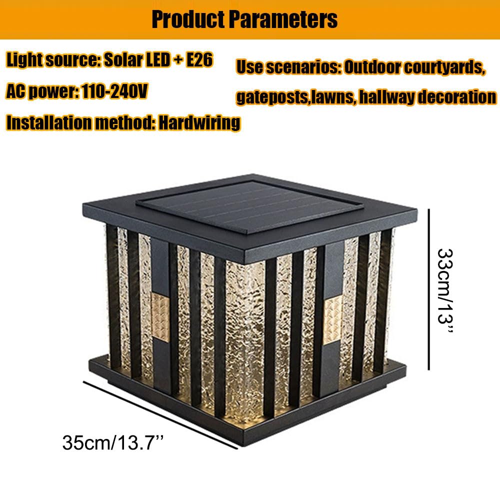 Duża zewnętrzna lampa podłogowa 34,8 cm (13,7 cala) z czarnym wykończeniem, wodoodporna, automatyczny zapłon o zmierzchu, aluminiowe oświetlenie tarasowe (stałe okablowanie) do ogrodu