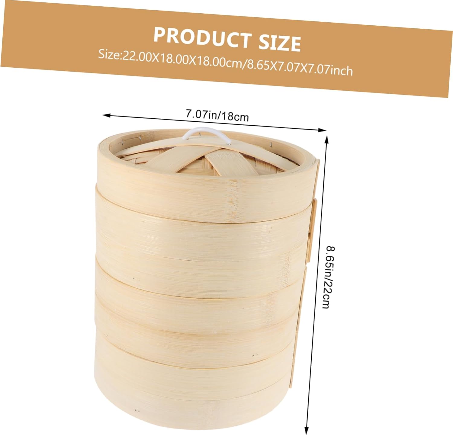 3-Tier Bamboo Steamer with Lid 18cm Deep Food Steamer for Dumplings and Buns Reusable Kitchen for Asian Cooking