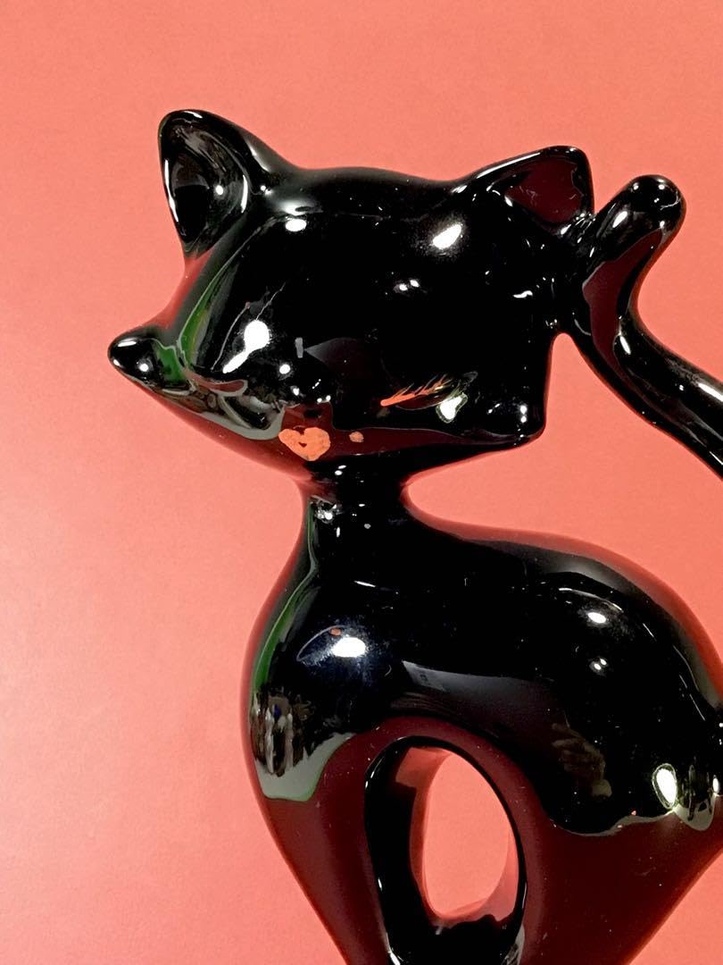 Amazon.co.jp: ビンテージ モダン 黒猫 温度計 陶器 人形 ロカビリー 