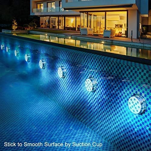 LOFTEK lights attached to the side of a pool using suction cups.