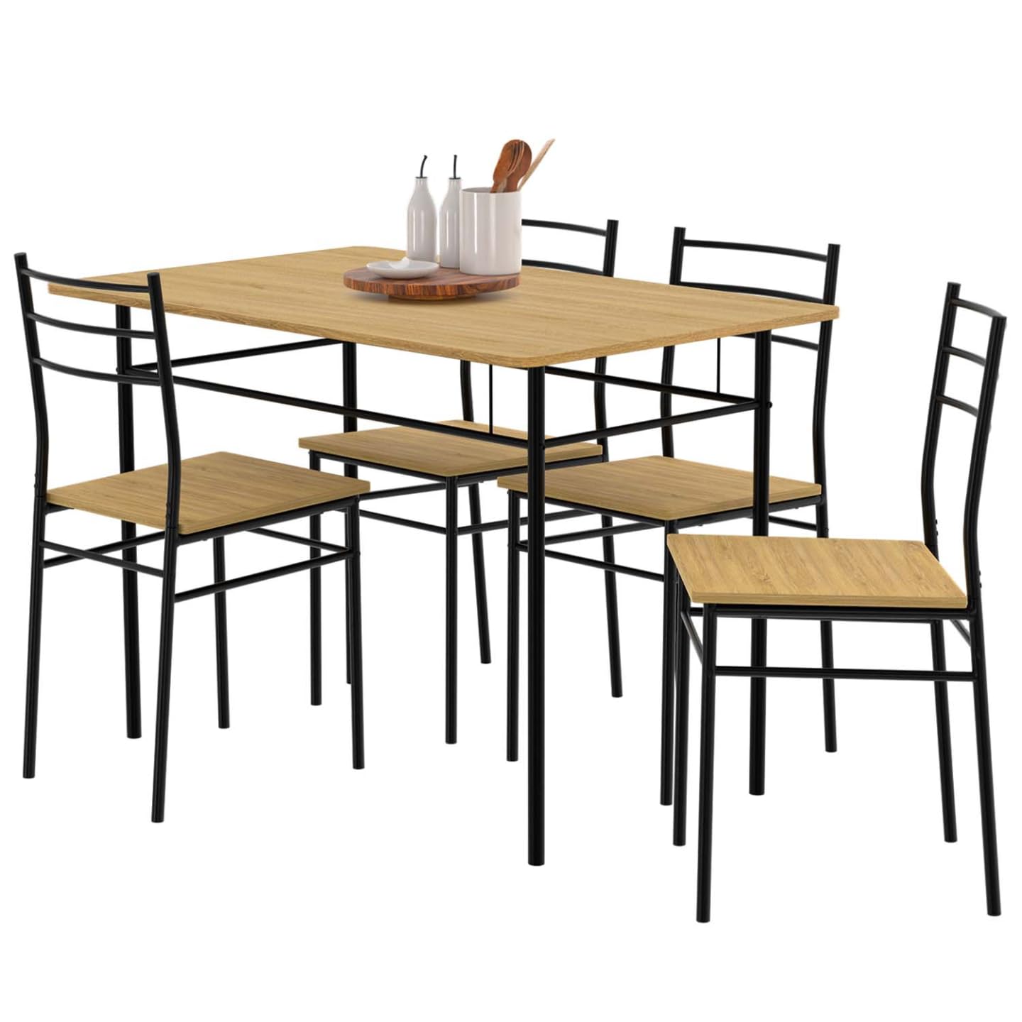IDMarket - Ensemble Table Angie 4 Personnes + 4 chaises Bois et métal Noir