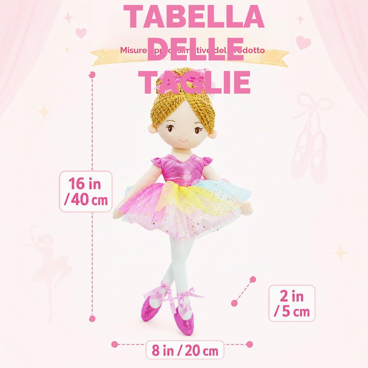 40 cm Ballerina Principessa Polina - Bambola di peluche piena - vestito rosa - regalo per bambine