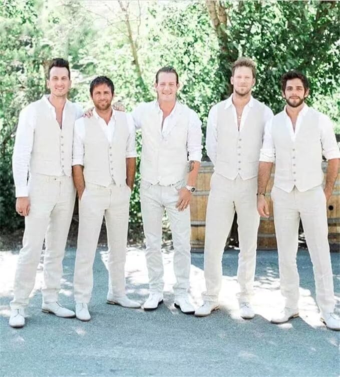 Bofan Linen Mens Suit Vest Beach Wedding Waistcoat Summer Casual Men Groomsmen Dress Vest2