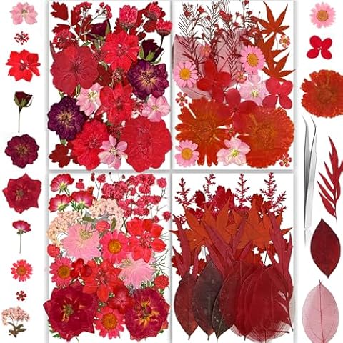 150PCS Red Dried Flowers and Butterfly Stickers Cover
