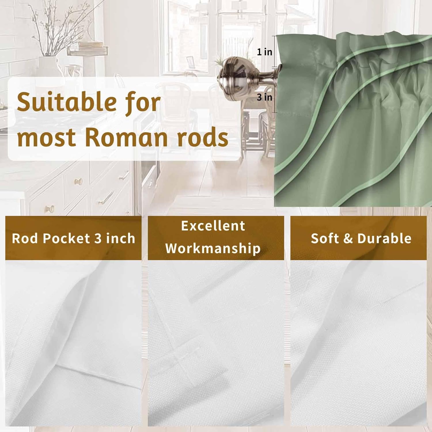 Sage Green Ombre Valance Curtain for Kithchen Windows Green and Grey Gradient Modern Abstract Geometric Tier Curtain Rod Pocket Valances for Bedroom/Living Room/Bathroom, 2 Panels, 54x18 Inch