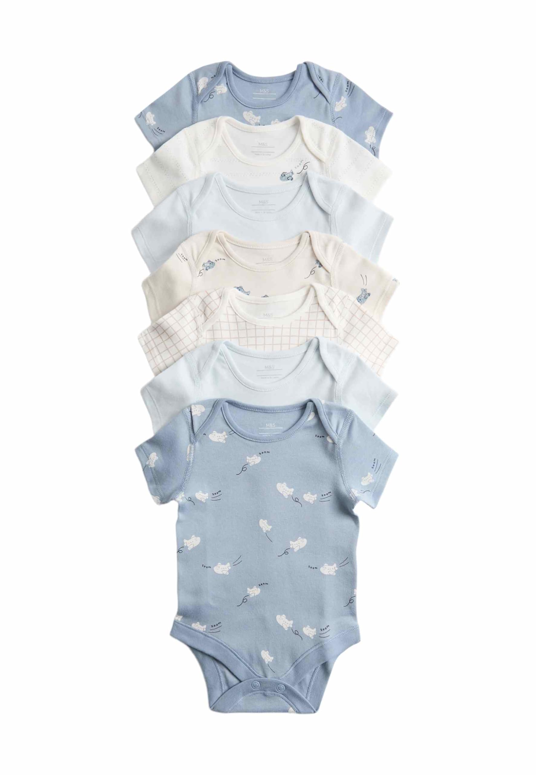 Marks & Spencer Baby Unisex Baumwolle Einteiler 7er-Pack Regular | Ärmellänge: Cap-Ärmel, Rundhalsausschnitt, Ohne Kragen, Zum Reinschlüpfen, Leicht, Ideal Für Jubiläen