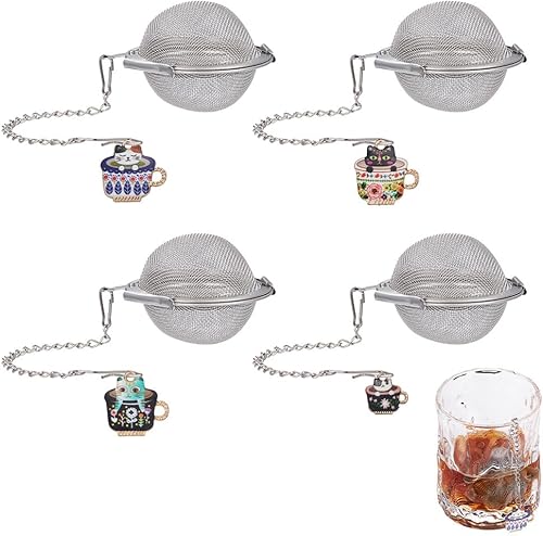 UNICRAFTALE Juego de 4 coladores de té de malla de acero inoxidable 304 con colgantes de esmalte de aleación, juego de colador de té redondo con