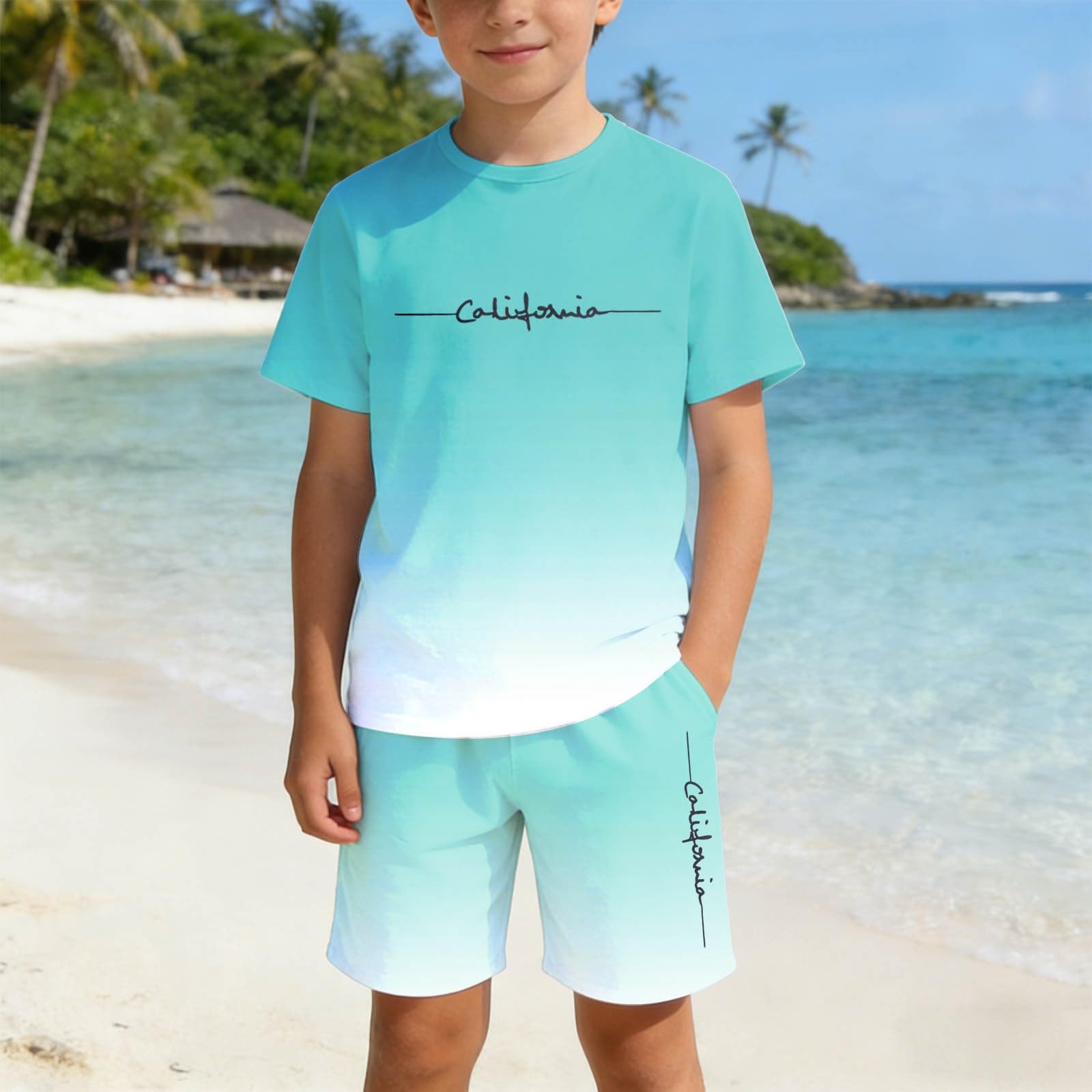 Ensembles été Enfant Garcon Short Et T-Shirt Manche Courte Baggy Chic Vetement Ado Garcon Fashion Leger Vacances Casual Confortable Sport Entrainement