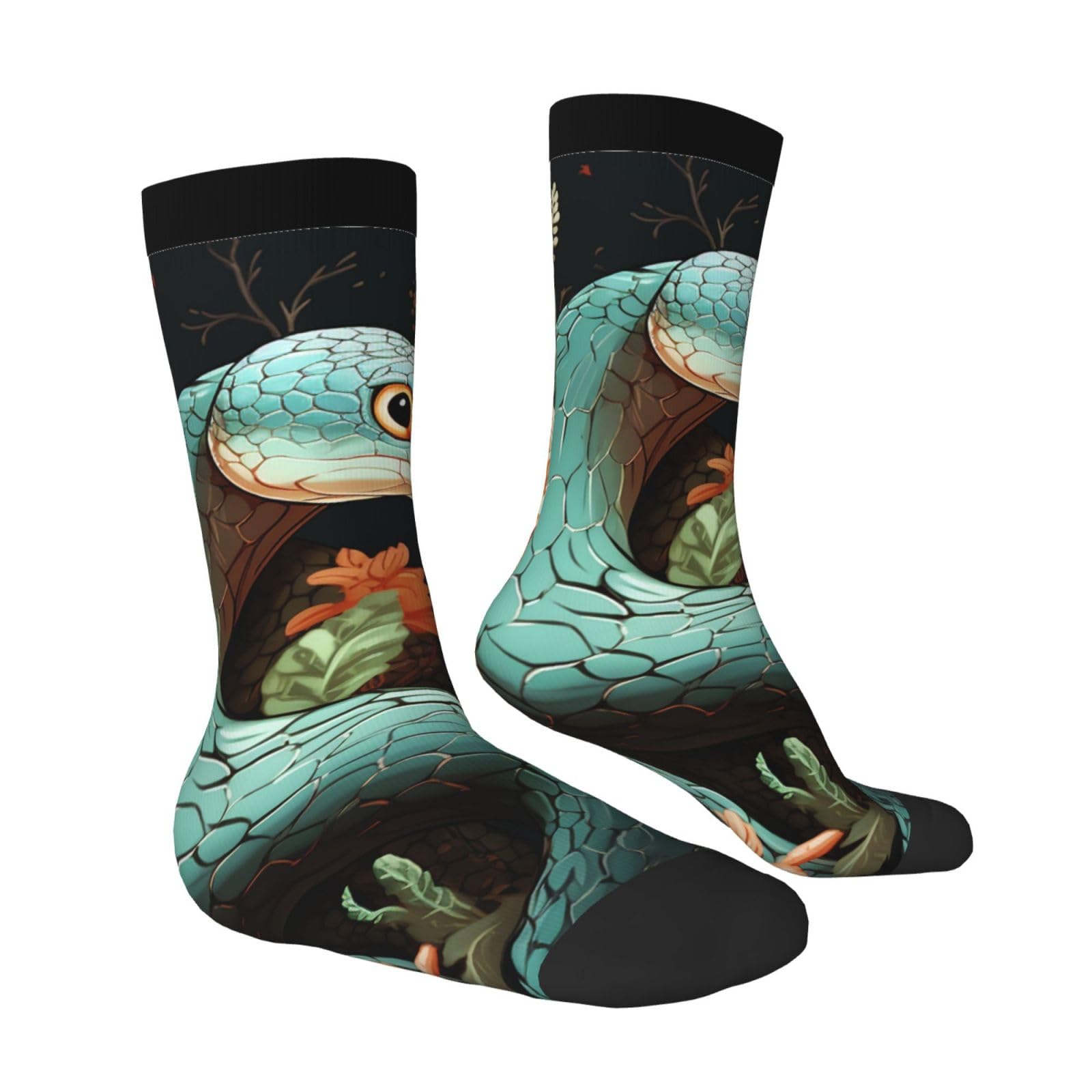LZQPOEAS Snake And Flower Athletic Socks Unisex Cushioned Crew Socks Hiking Running Calf Sock Soft Above Ankle Sock
