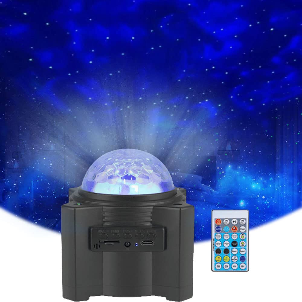 Star Projector, Led Night Light Galaxy Projector, 4 in 1 Starry Light & Ocean Projector, with Remote Control 15 Colors Changing Music Player with Bluetooth Speaker for Kids Bedroom (BR-XKTYD01-DC)