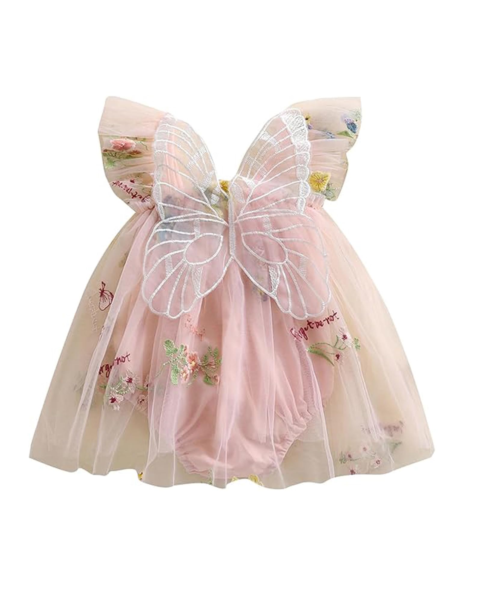 ​Newborn Baby Girl Romper Dress Flower Butterfly Embroidery Sleeveless Romper Tulle Mesh Princess Dress