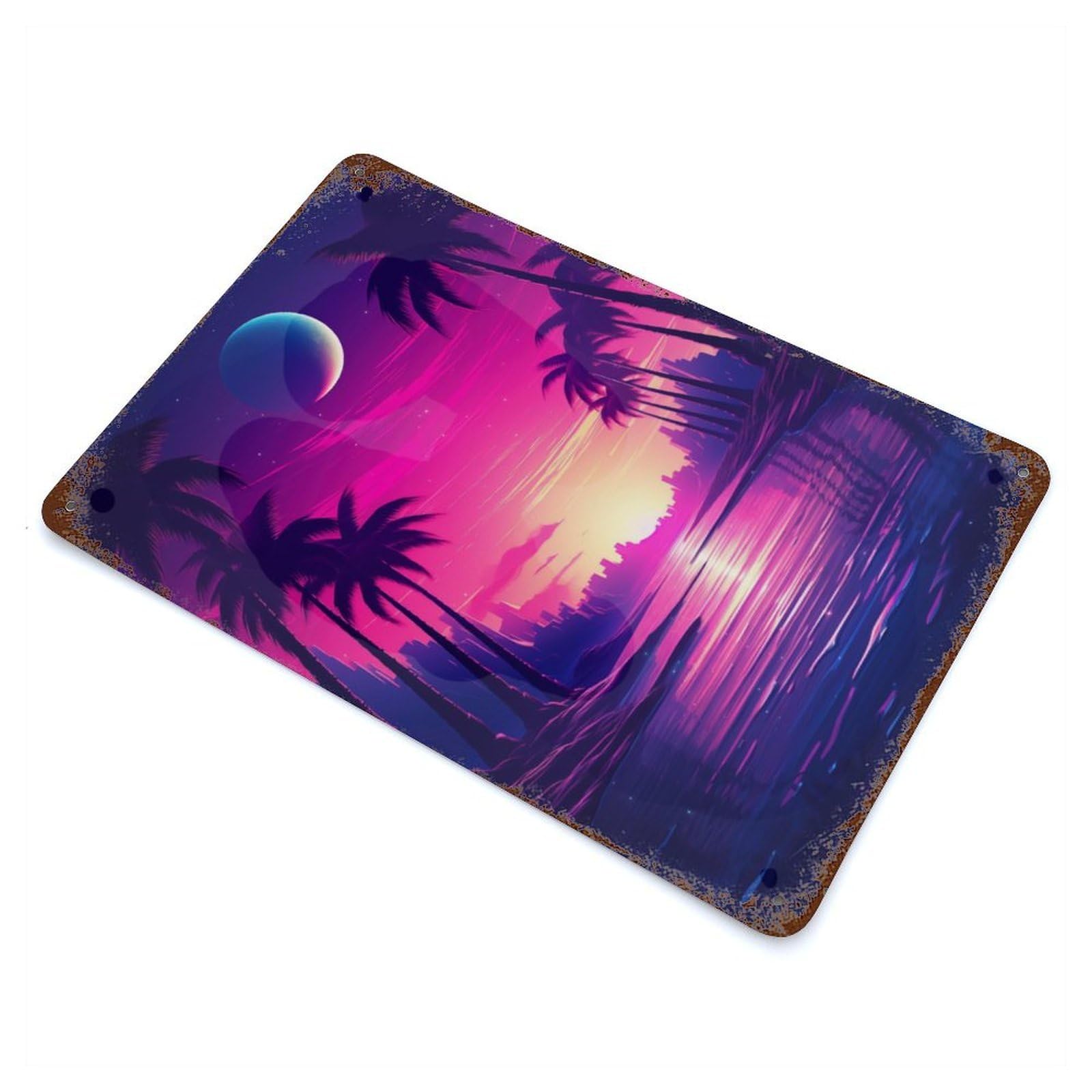 Synthwave Sunset Sway Decorative Tin Sign 11.8"x7.9", for Bistro, Counter And Cafe Decor, Retro Wall Decor