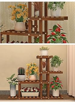 Amazon | 水槽棚底棚、多層実木ベランダリビング室内簡易植木棚