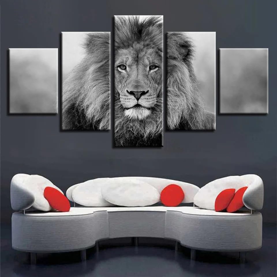 Tableaux décoratifs muraux salon lion noir et blanc avec cadre de cuisine