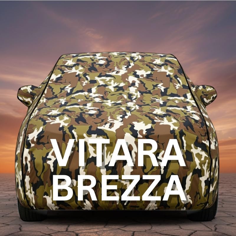 Image of Premium Jungle Print Series 100% Waterproof Car Body Cover for Brezza Cover (All Models) with Mirror Pockets | Triple Stitched, Elastic, Custom Fit, Heat Resistant, Anti-Dust, All-Weather Cover