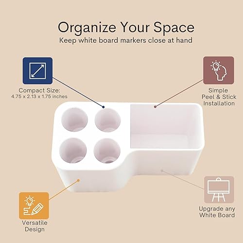 Miniatura 2 de Storage Theory Soporte para rotuladores para pizarra blanca, accesorios elegantes para pizarra blanca para borrado en seco y organizador