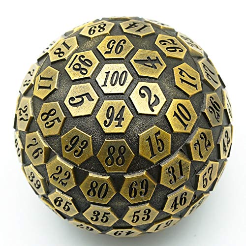 Cusdie D100 DND Metal Dice, 100 Sided Giant Metal Dice, Single D100 Polyhedral Dice with Gift Box for RPGs (Ancient Gold)