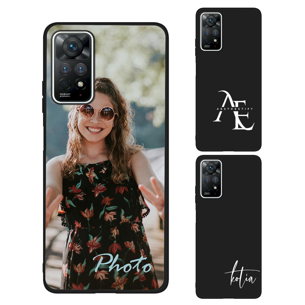 Custom Case Compatible with Xiaomi Redmi Note 11 Personalized Photo - Customized Picture Logo Text Phone Cover, Protective Silicone TPU, Slim Soft Shell Unique Gift, Black