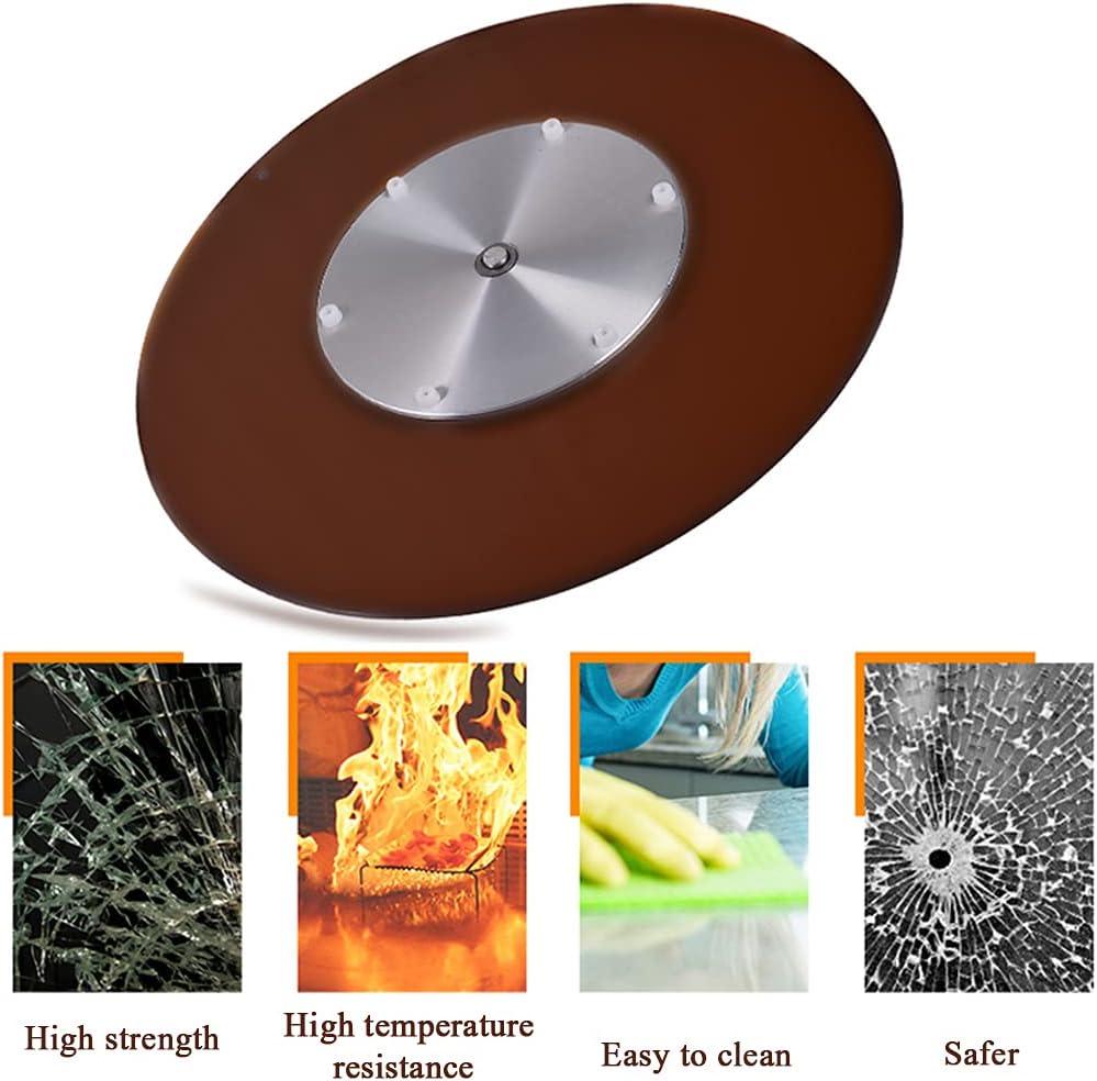 Brown 60/70/80CM Turntable Tempered Glass Lazy Susan Round High Temperature Resistance Tabletop Rotating Serving Tray Aluminum Base with 6 Leg Nails