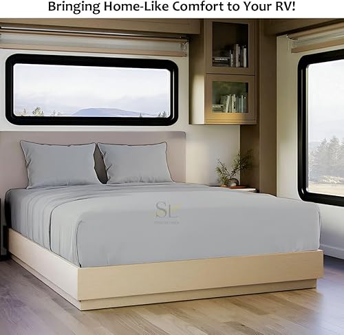 Miniatura 9 de Shreem Linen Juego de sábanas de microfibra para RV, 48x75 34 matrimonial, gris claro sólido - Se ajusta a colchones de hasta 8 pulgadas de