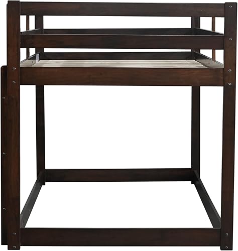 Miniatura 72 de Litera baja individual sobre individual, base de cama de madera maciza con escalera y barandillas de seguridad, literas individuales para niños y