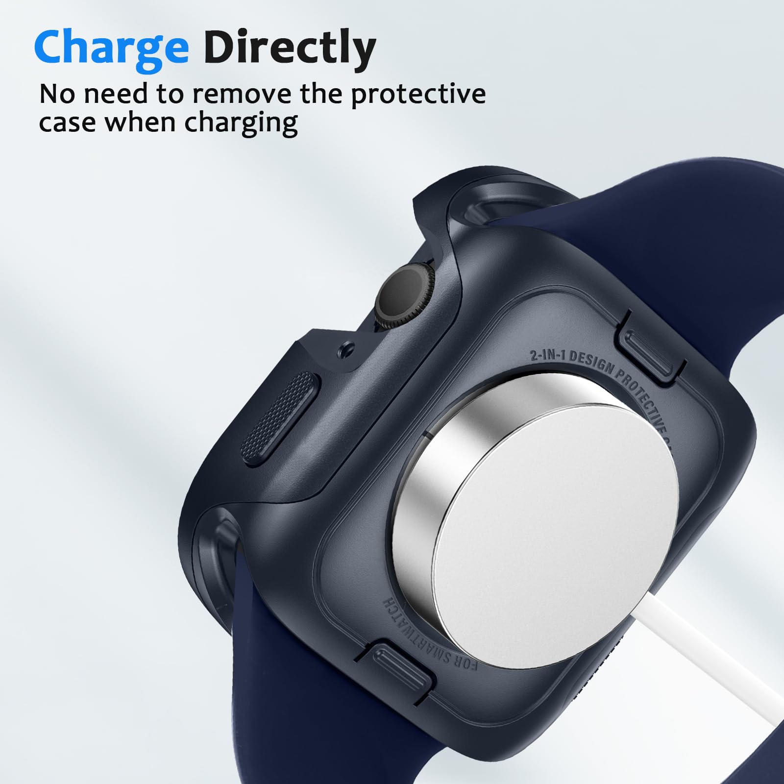 Coque en métal compatible avec Apple Watch Series 6 SE 5 4 44 mm, coque de protection antichoc 2 en 1 en silicone robuste, compatible avec iWatch de 44 mm (bleu)