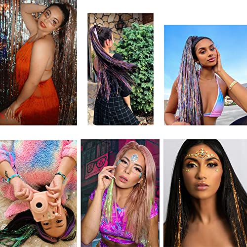 Hair Tinsel Kit With Tool 6Pcs 1200 Strands Hair Tinsel Heat Resistant Tinsel Hair Extensions Sparkling Shiny Glitter Fairy Hair For Women Girls Kids (Pink) #TOP5