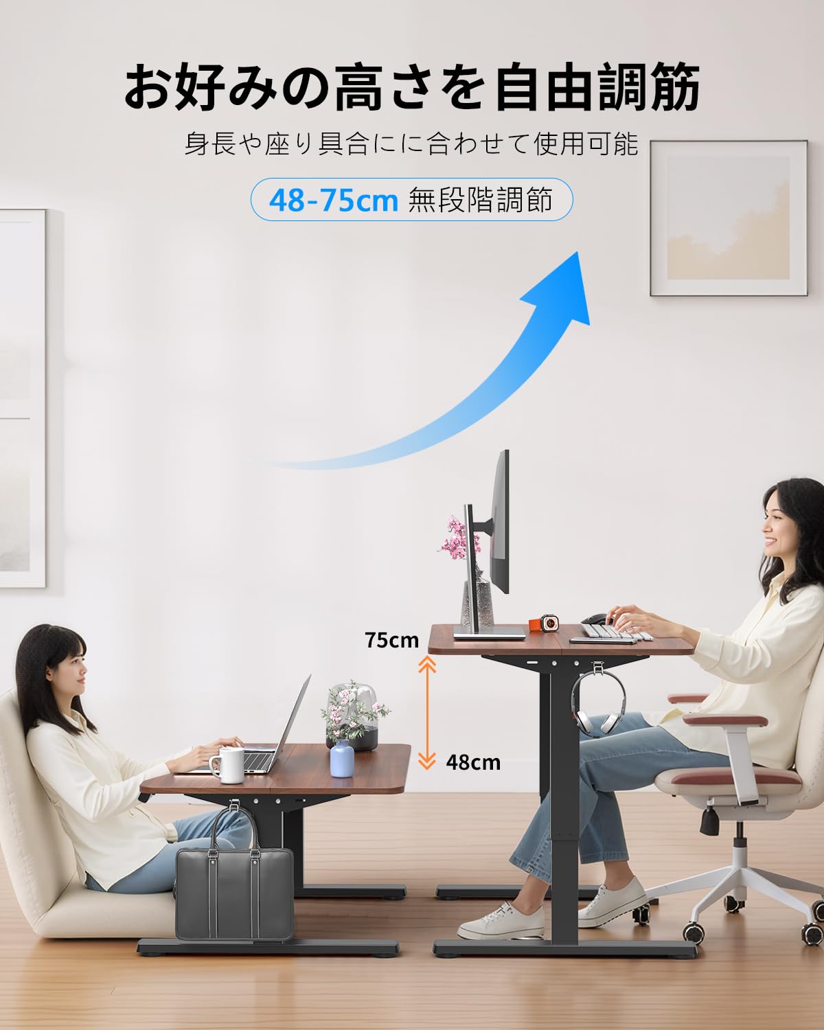 Amazon.co.jp: Xyndyx 電動 オフィスワークローデスクテーブル 自動