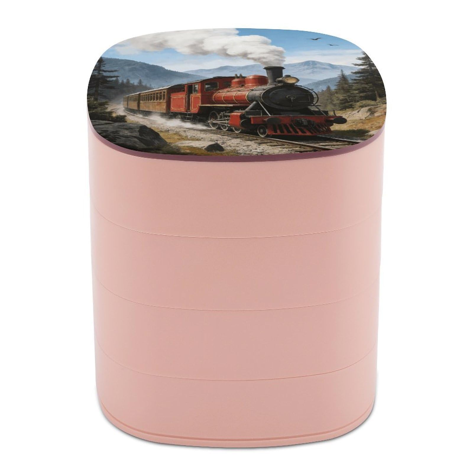 LZQPOEAS Train Jewelry Box Women Jewelry Organizer Travel Jewelry Case Cute Necklace Ring Storage Organizer 4-Layer Rotating Jewelry Tray Case with Mirror for Bracelets