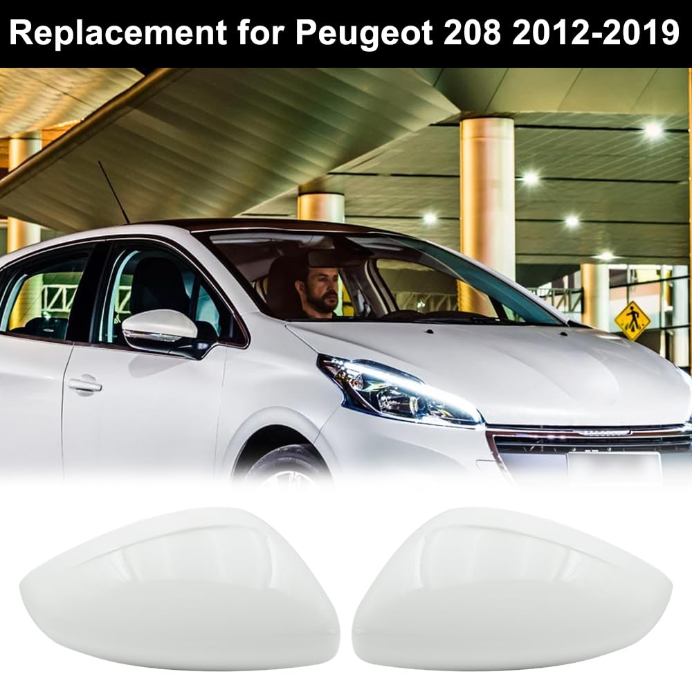 Tappi per Specchietti Bianco, Copri Specchietto Retrovisore Auto Coppia Calotte Specchio Destra + Sinistra Sostituzione per Peugeot 208 2013-2019