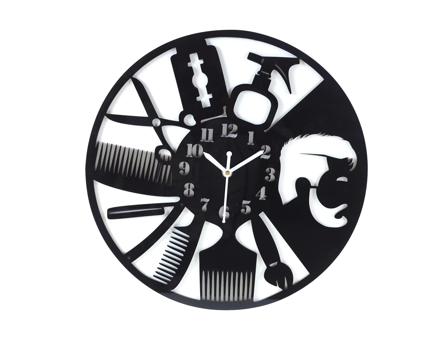 Hair Salon Barber Shop Wall Clock Decor Unique 12� Acrylic Antic & Trending Design | Black & White | CL-033