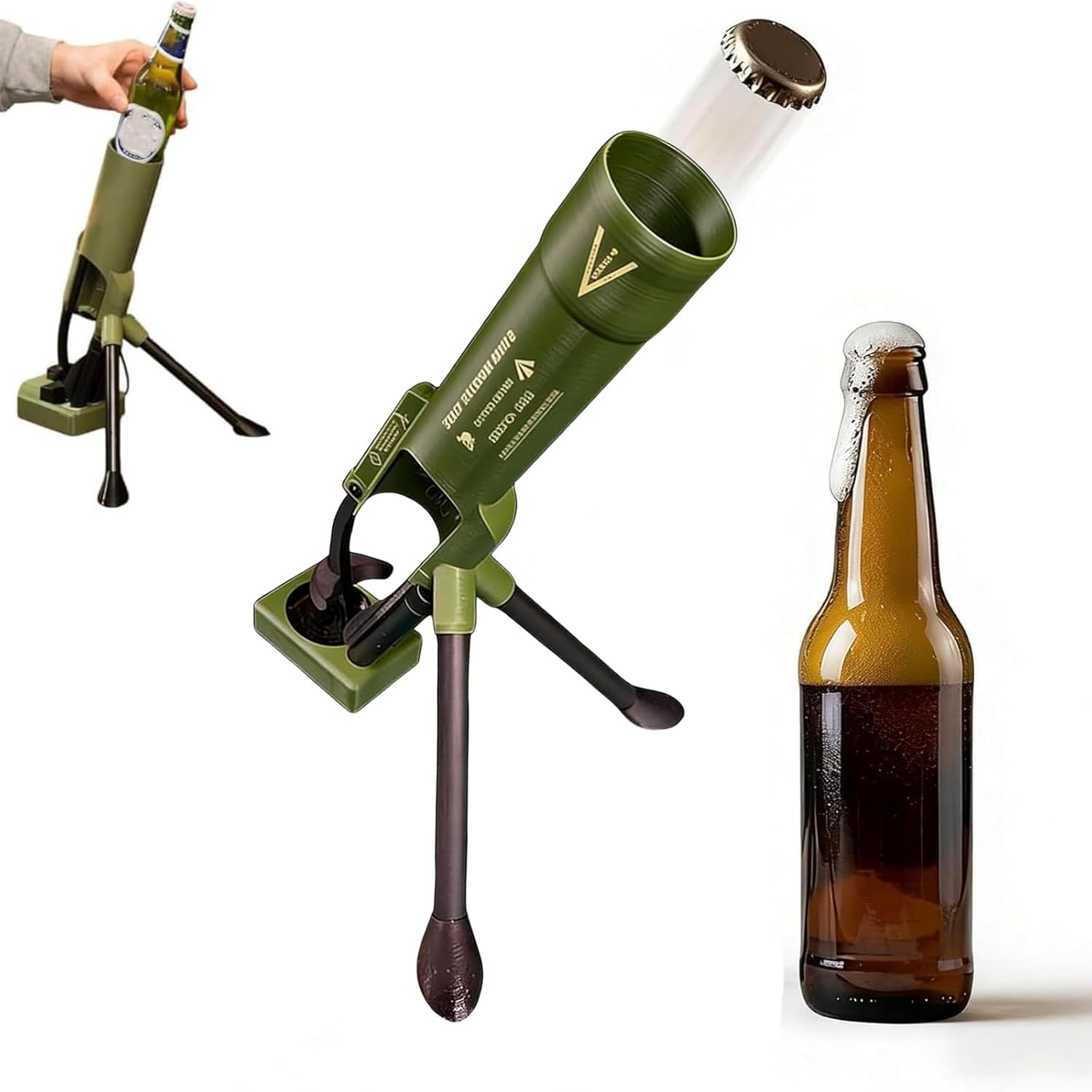 Mörserförmiger Bierflaschenöffner, 51mm Flaschenöffner für kleine Corona Flaschen, Lustiger Cap Shooter, Perfektes Geschenks für Bierliebhaber, Grün