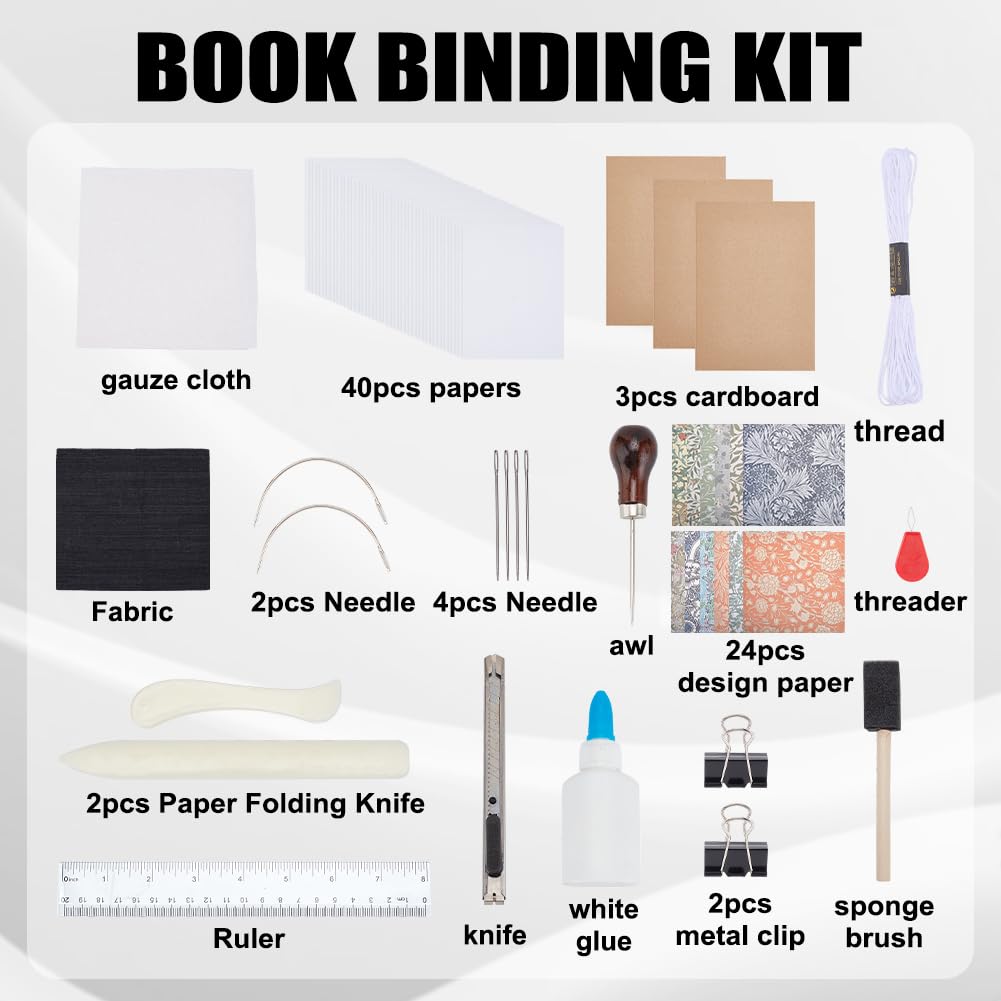 WEBEEDY DIY Buchbindeset Bereit Um Deine Eigenen Blumen Cover Notizbücher Zu Erstellen DIY Buchherstellung Set Mit Knochenfalz A4 Papiere Buchumschlag Buchbindewerkzeuge Zurück Zur Schule