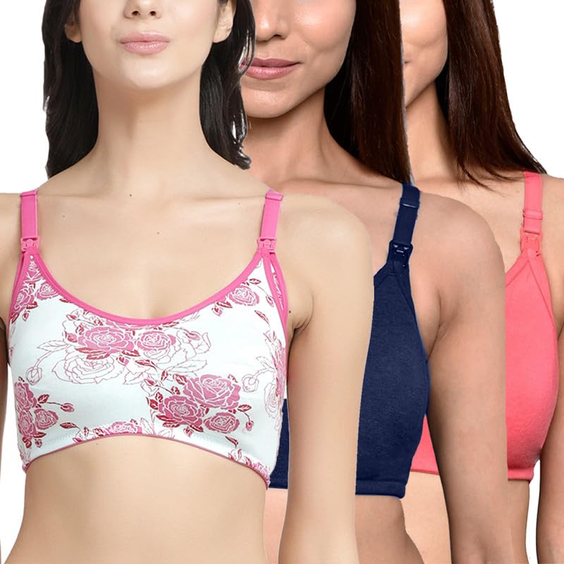Image of Inner Sense Organic Cotton Bamboo Nursing Bra for Women I Non Padded Feeding Bra with Keyhole Back Design I Wire Free Maternity Innerwear with Full Coverage
