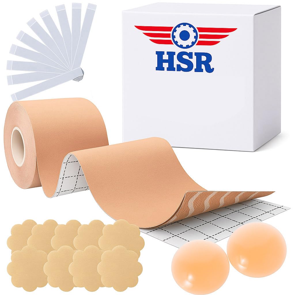 Boob Tape Kit - Breathable Instant Boob Tape with 10 Nipple Pasties for Fashion, with 36 Strips Double Sided Tape for Clothes, and 1 Pair Reusable Nipple Cover for Women