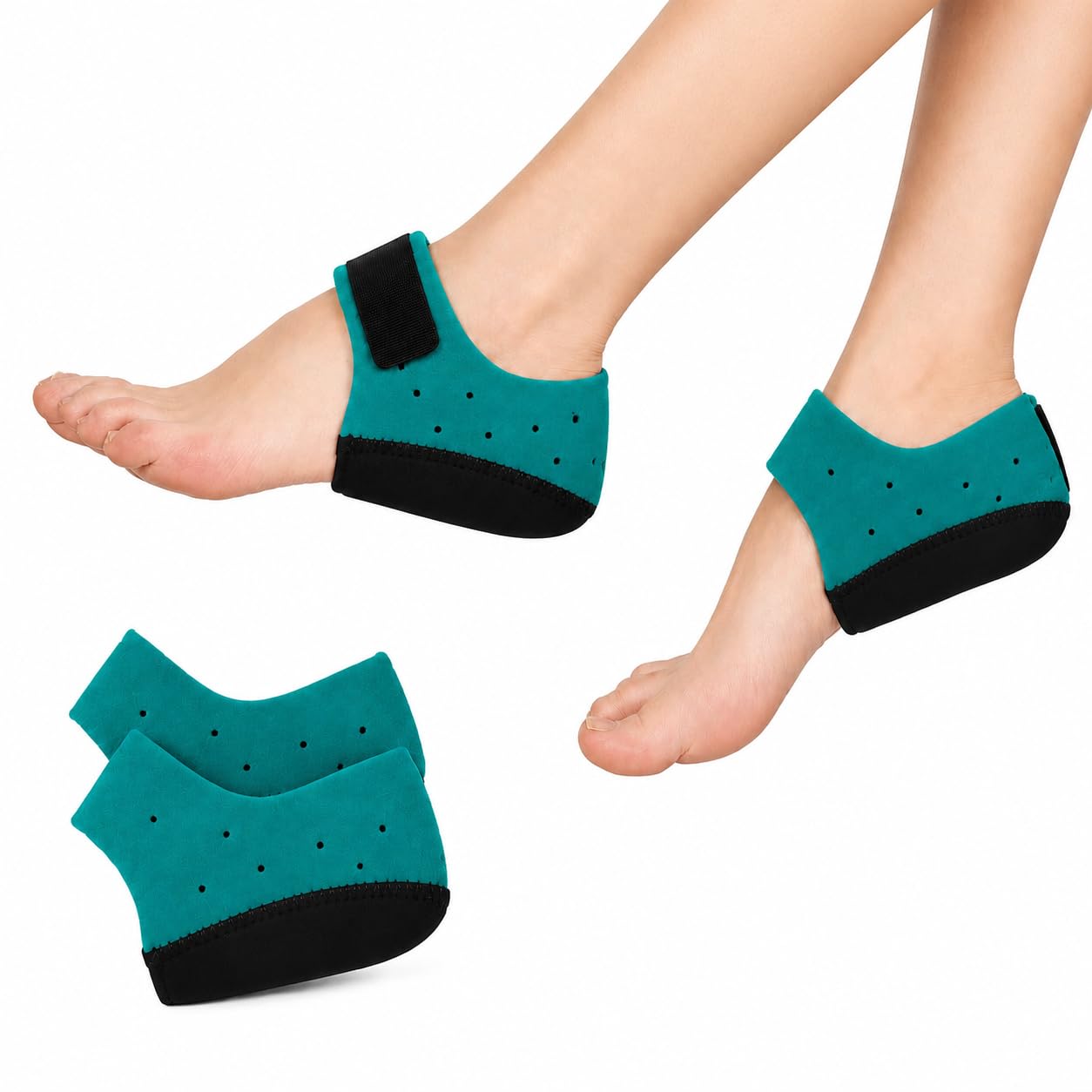 glowear heel protector & pads for pain relief | plantar fasciitis | silicone gel orthotics cup for heel spur, achilles & cracked heel | men & women | breathable, washable | teal blue | large