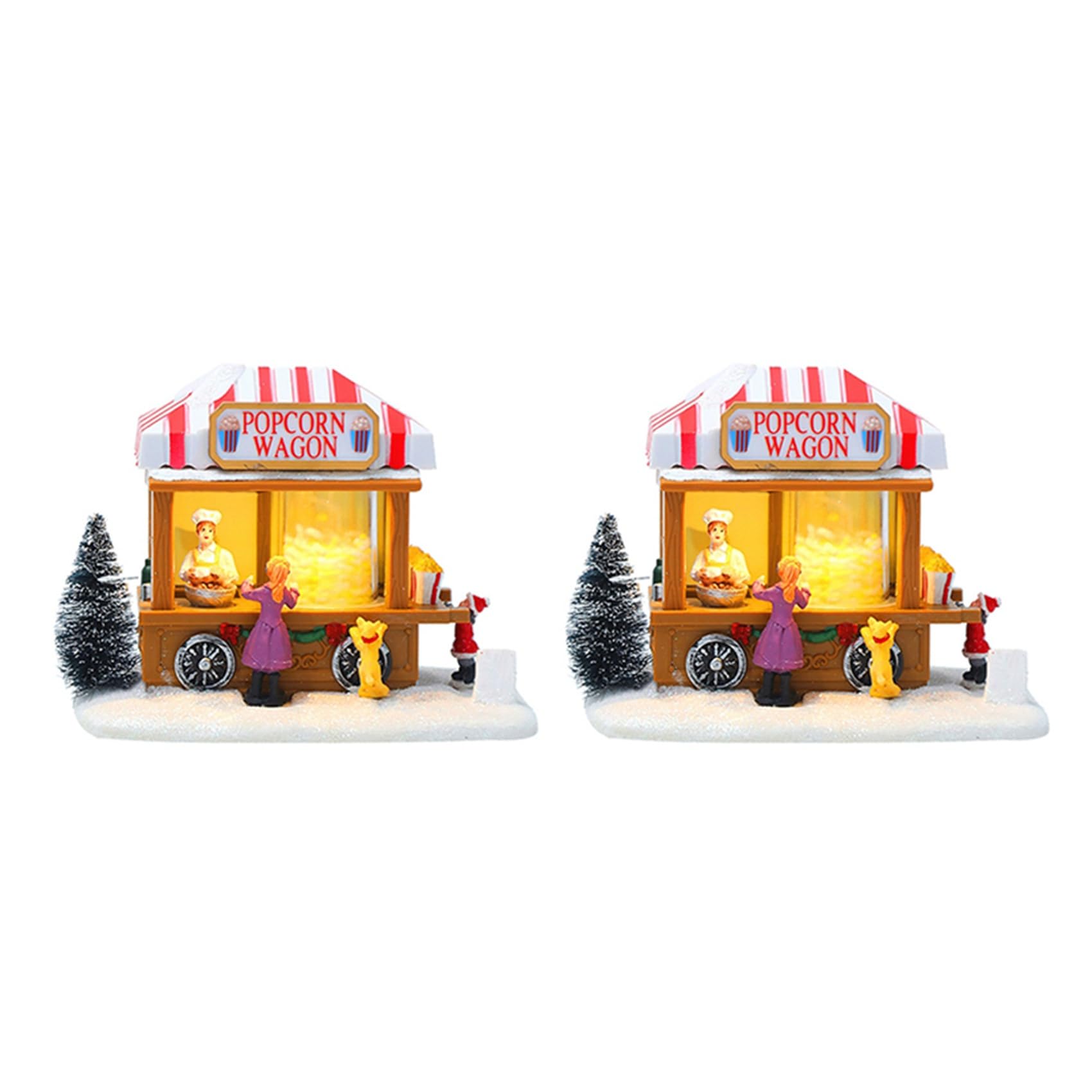 Wuden 2X LED Lighted Houses Multicolored Christmas Vacation Village with Music Village Popcorn House