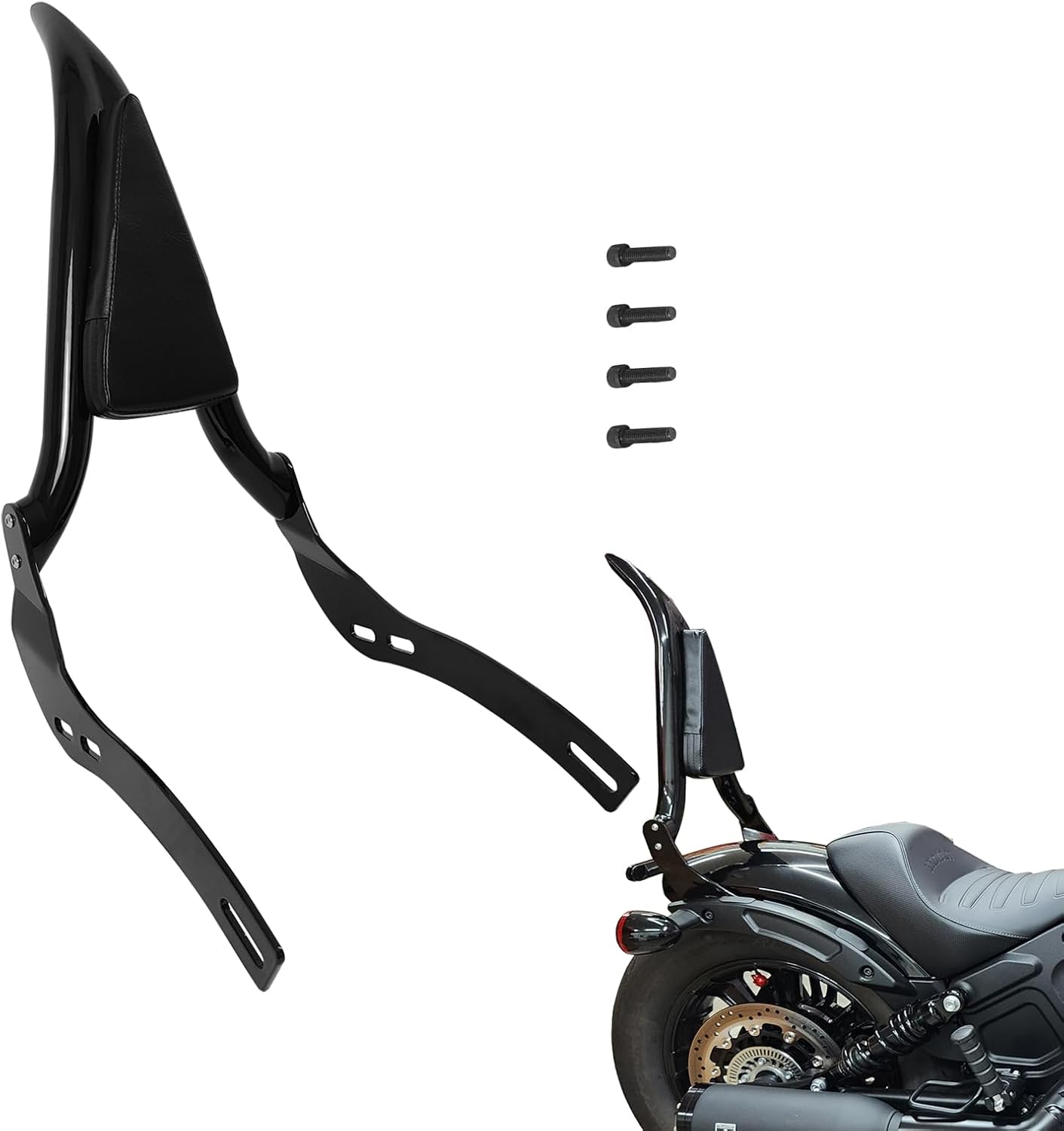 Motorcycle Backrest Sissy Bar Passenger Back Rest Pad Compatible for Indian Scout Bobber 2018-2023, Rogue 22-23 (21" Height, Black) Bobber/ Rogue