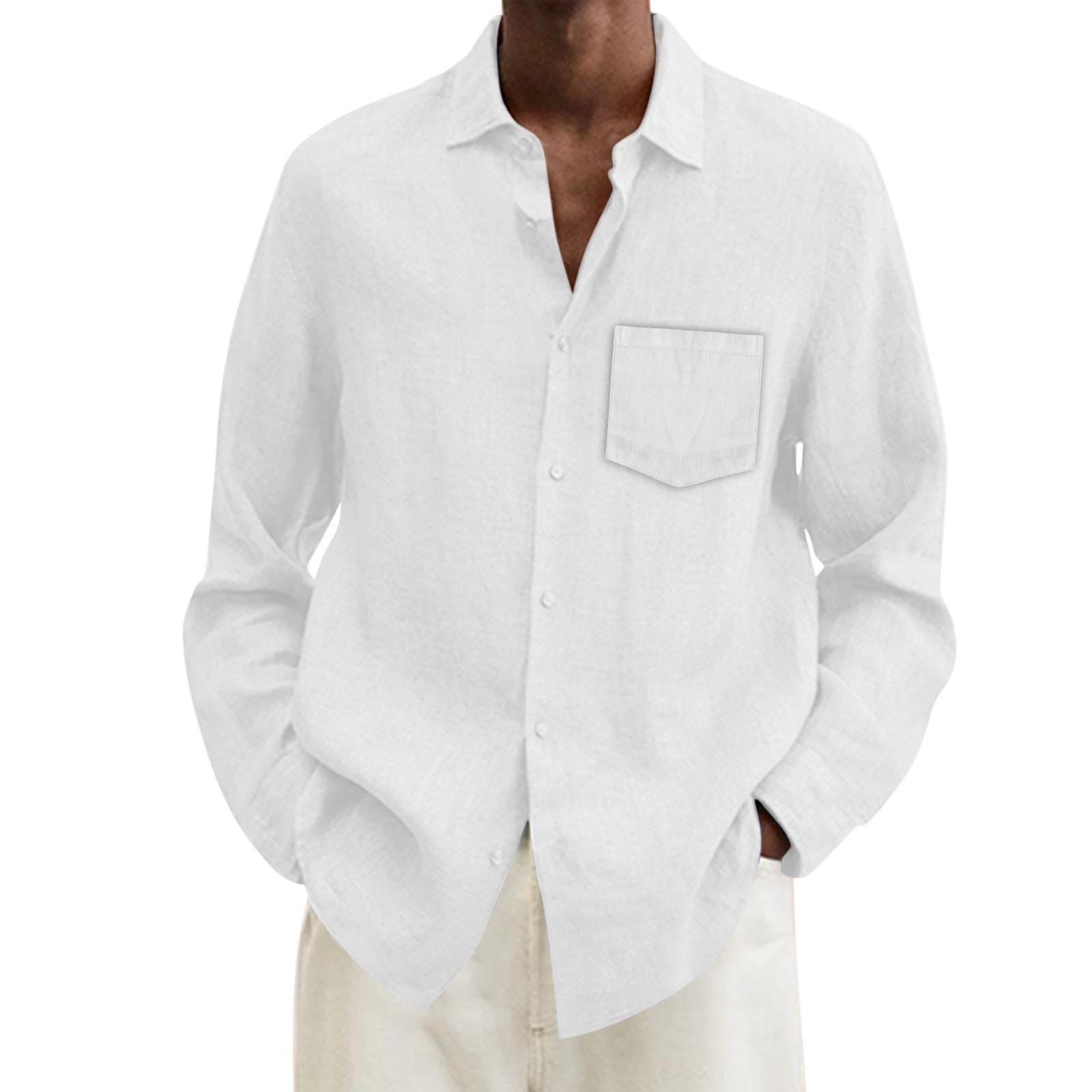 ADMAY 2024 - Camisa Holgada de Talla Grande Informal sólida de Lino y algodón de Verano para Hombre Camisa de Manga Larga con Cuello Vuelto para Hombre Faja Camiseta Hombre