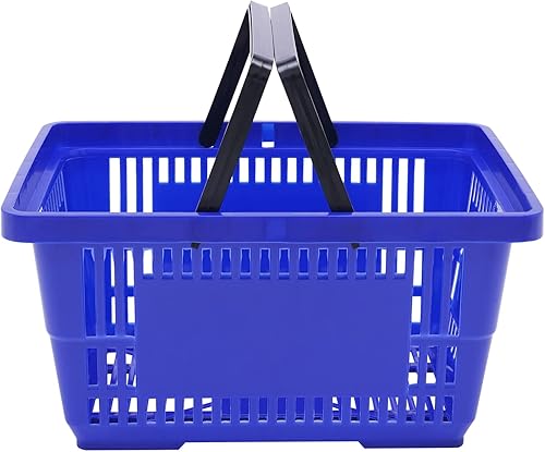 12 cestas de compras de 18 litros con asas, cestas de compras, carritos de comestibles con asas, cestas de plástico para tiendas de comestibles,