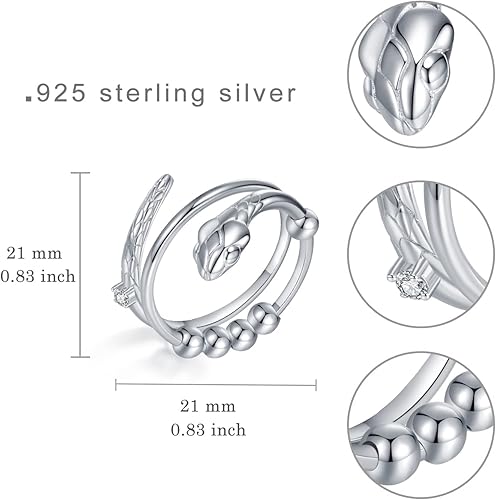 Miniatura 6 de Anillos de plata de ley 925 para aliviar la ansiedad, anillo antiansiedad y estrés con cuentas, anillos abiertos, regalos de joyería para mujeres