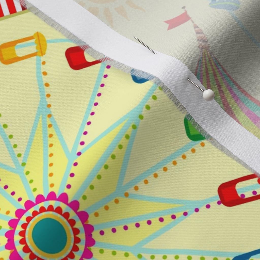 Spoonflower Fabric - Magical State Fair Wheel Music Food Balloons Yellow Carnival Printed on Organic Cotton Sateen Fabric by The Yard - Sewing Quilting Apparel Home Decor