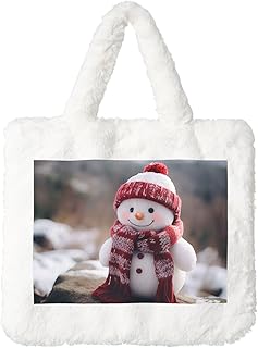 Linda bolsa de peluche con estampado de muñeco de nieve y snowboard, para otoño e invierno, gran capacidad, para festivales, fiestas, regalo, color blanco, talla única, Color blanco., Talla única